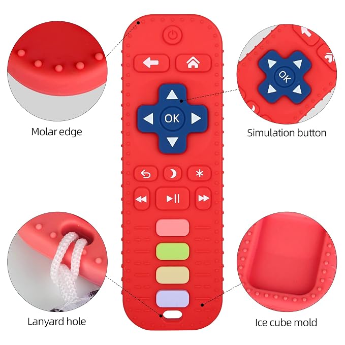 Chuya Remote Teethers Silicone Baby Teething Toys, TV Remote Teether Toy Red - Image 3