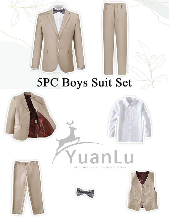 YuanLu Boys Suit for Kids Tuxedo Wedding Ring Bearer Outfit, 5 Piece Boy Slim - Image 2