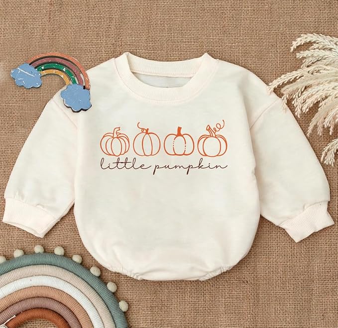 2PC Little Pumpkin Baby Romper, Infant Halloween Ghost Outfit, Fall Baby Girl - Image 3
