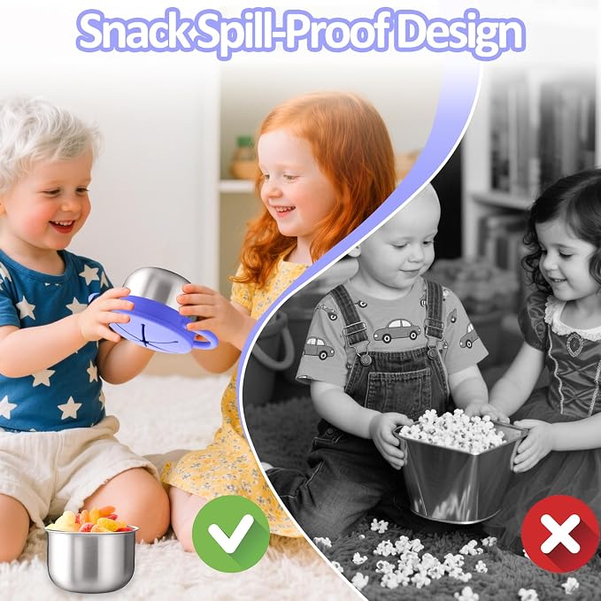 BUSOHA 2 Pack Stainless Steel Toddler Snack Cups - 9 OZ Spill-Proof Baby Snack - Image 5