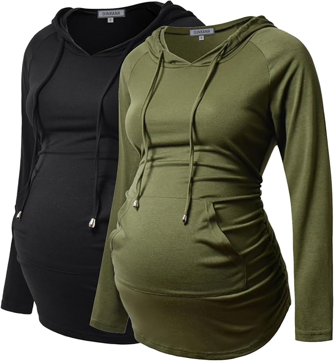 GINKANA Maternity Hoodie Long Sleeves Shirts Casual Maternity Top Pregnancy by GINKANA