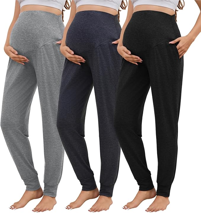 3 Pack Women's Maternity Sweatpants Over The Belly Pregnancy Jogger Pants by Unknown