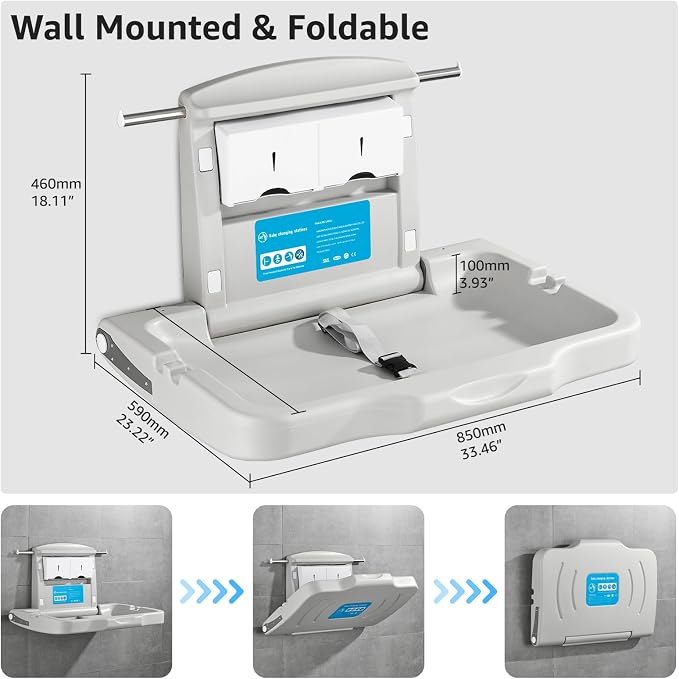 Baby Changing Station Wall Mounted: Horizontal Diaper Changing Table Foldable - Image 7