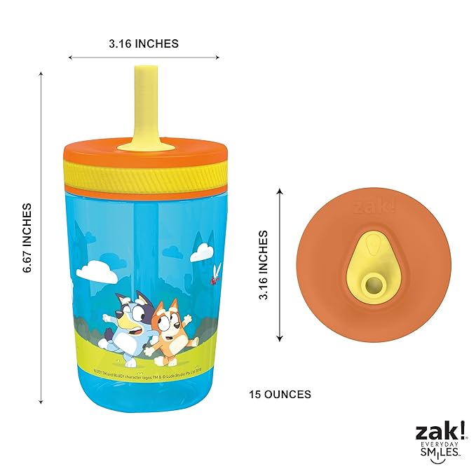 Zak Designs 15oz Bluey Kelso Tumbler Set, Leak-Proof Screw-On Lid - Image 8