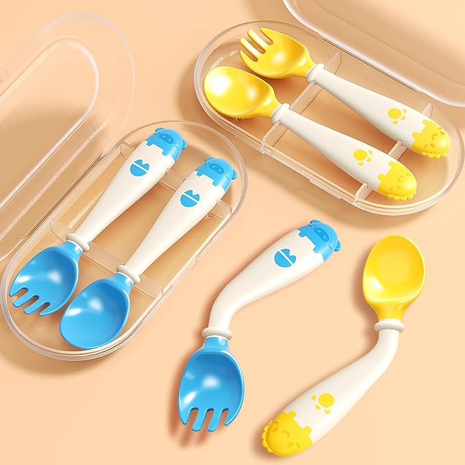 Deejoy Toddler Utensils with Travel Safe Case, Silicone Baby Spoons and Fork Set by Deejoy