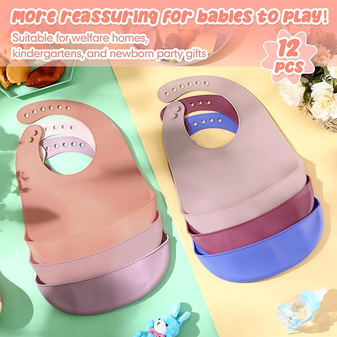 Mepase Silicone Bibs Waterproof Silicone Baby Bibs Soft Adjustable Baby Feeding - Image 4
