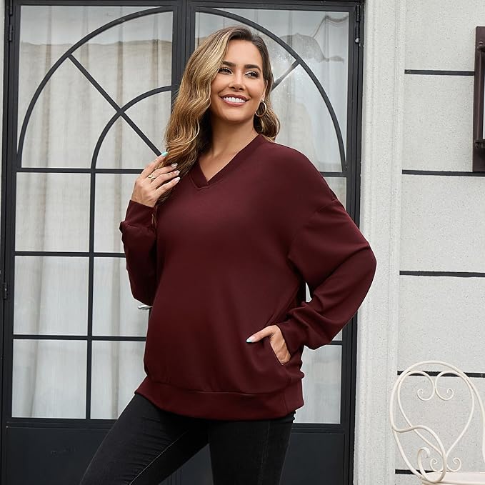 GINKANA Maternity Long Sleeve Shirts V Neck Sweatshirt Casual Tunic Tops - Image 2