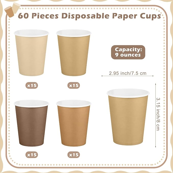 URATOT 60 Pieces 9 Ounce Brown Paper Cups Gradient Color Disposable Coffee Cups - Image 2