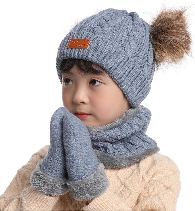 Duoyeree Baby Winter Hat Scarf Glove Beanie Set Girls Boys Pom Pom Knitted - Image 2