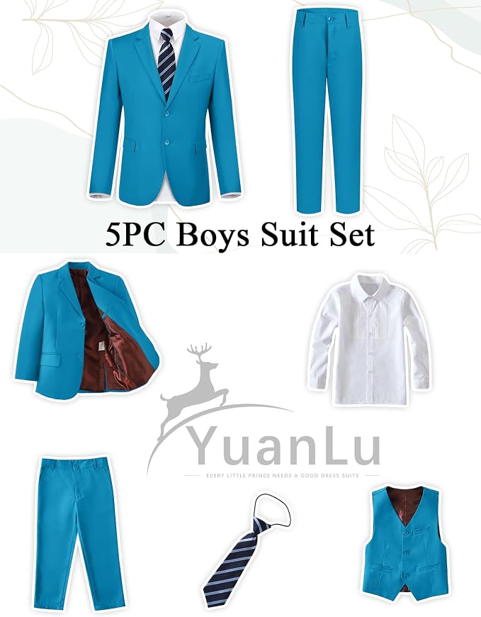 YuanLu Boys Suit for Kids Tuxedo Wedding Ring Bearer Outfit, 5 Piece Boy Slim - Image 4