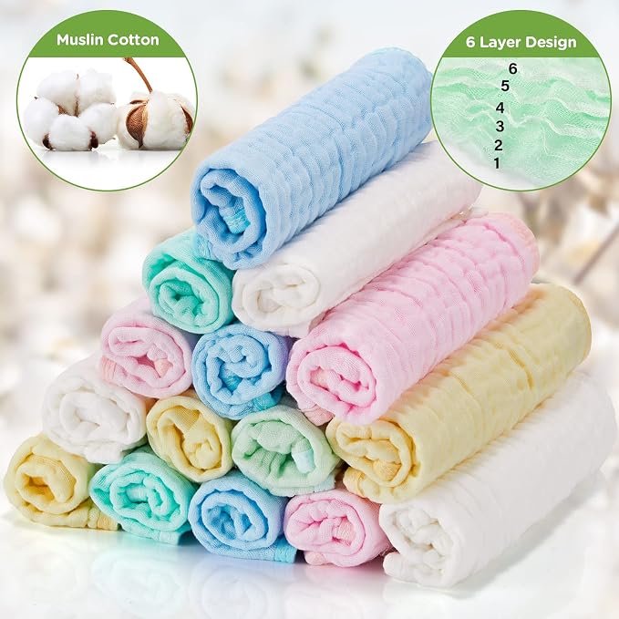 Breling 20 Pcs Baby Muslin Washcloth 12 x 12 Inch 100% Cotton Soft and - Image 3