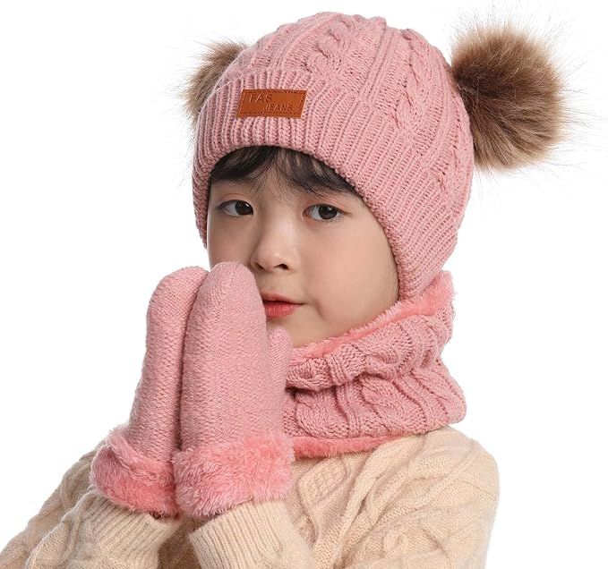 Duoyeree Baby Winter Hat Scarf Glove Beanie Set Girls Boys Pom Pom Knitted - Image 2