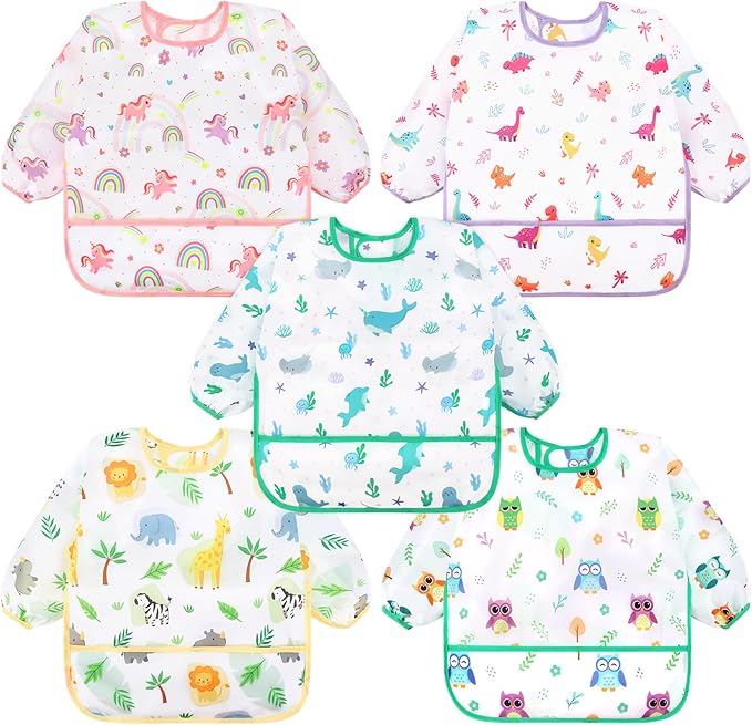 Accmor 5 Pack Long Sleeve Bibs, Baby Smock Waterproof Sleeved Bib Smock by Accmor