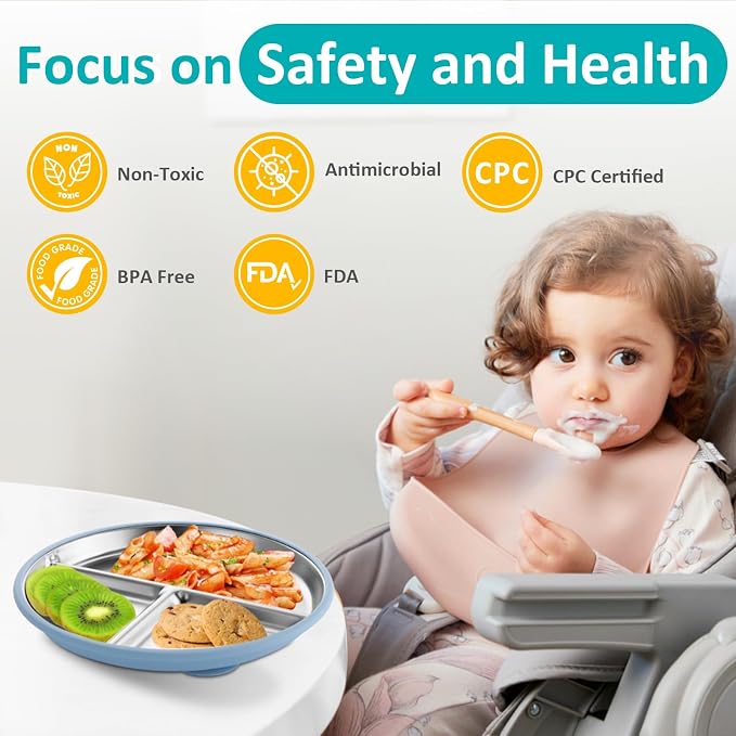 Stainless Steel Suction Plates for Toddlers, Non Toxic Non Slip Portion Control - Image 4