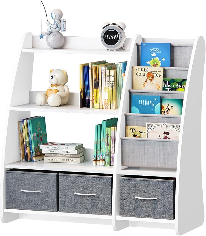 White Kids Bookshelf Wood Toy Storage Organizer Cabinet Children Bookcase - Image 3