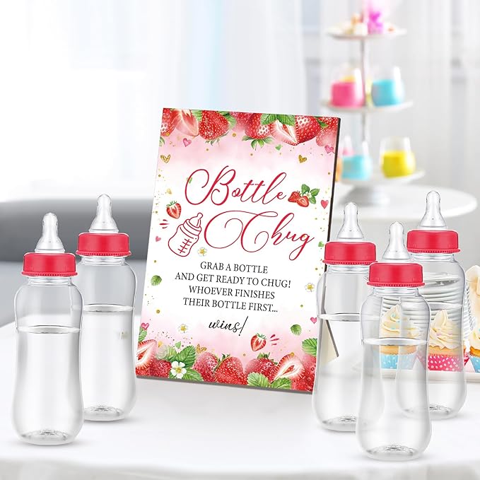TrelaCo Cool Baby Shower Games Wooden Bottle Chug Sign Strawberry Theme Gift - Image 5