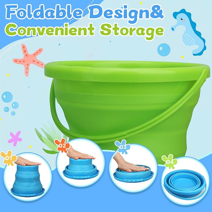 Foldable Beach Sand Toy Bucket for Kids Adults, Jumbo Collapsible Sandbox Bucket - Image 5