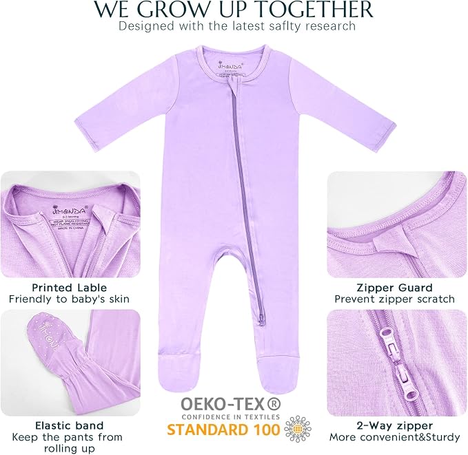 Jimonda Baby Romper Boys Girls Bamboo Pajamas 2-Way Zipper Footed Unisex Zip-Up - Image 3