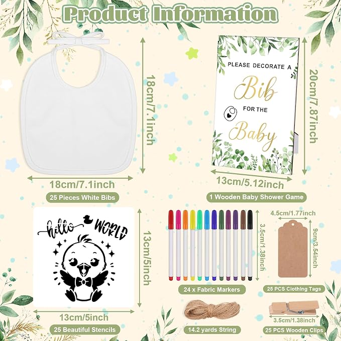 Baby Shower Game Sign Blank Bib DIY Set Newborn Essentials Stuff - Image 3