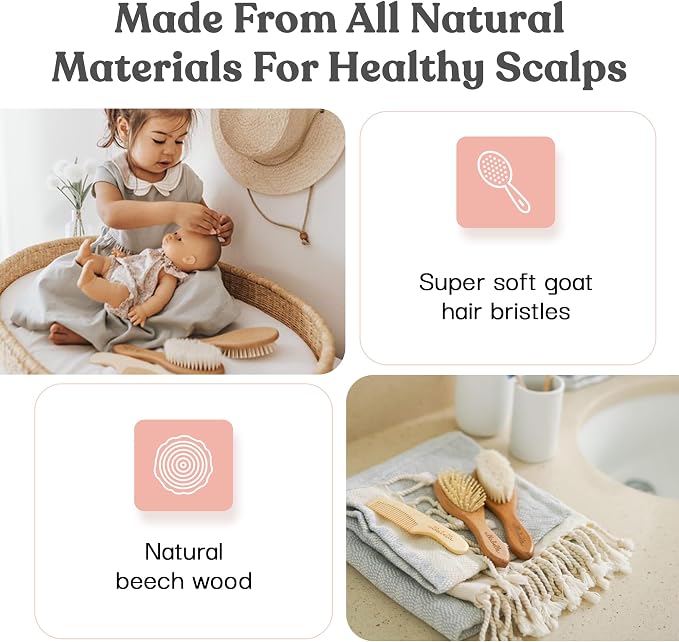 Ullabelle 4 Piece Wooden Baby Hair Brush and Comb Set - Image 3