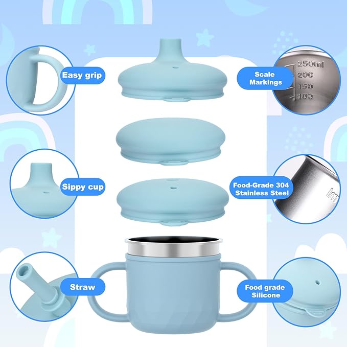 BUSOHA Stainless Steel Sippy Cups - 3 IN 1 Silicone Sippy Cup - Image 4
