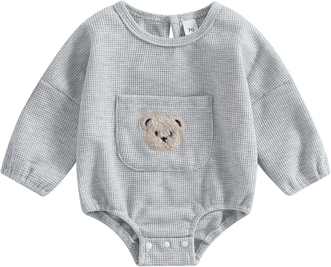 Douhoow Cute Baby Sweatshirt Romper Waffle Knit Baby Clothes Infant Girl Boy by DouhoowBabyKidsClothes