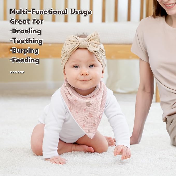 Susurration Muslin Baby Drool Bibs 6Pack Soft Triangular Adjustable Baby - Image 2
