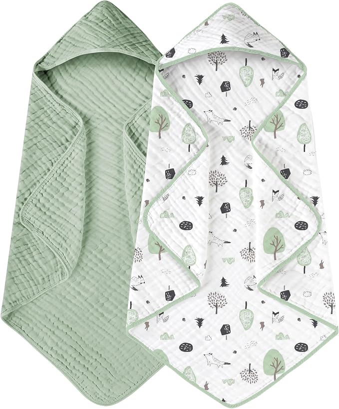 Yoofoss Hooded Baby Towels for Newborn 2 Pack 100% Muslin Organic Cotton Baby by YOOFOSS