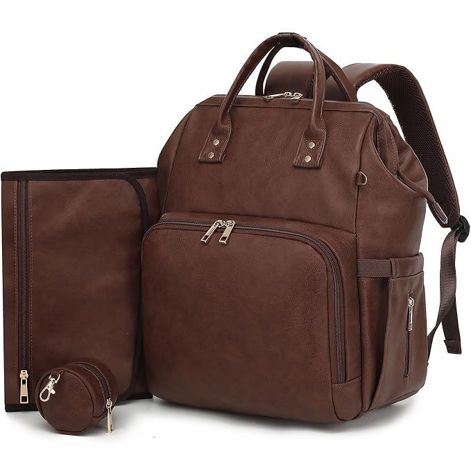 Premium Vegan Leather Diaper Bag Backpack by ROSEGIN