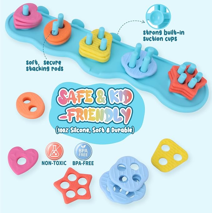 Baby Bath Toys, Mold Free Silcone Shape Sorting & Stacking Bath Toy Set - Image 3