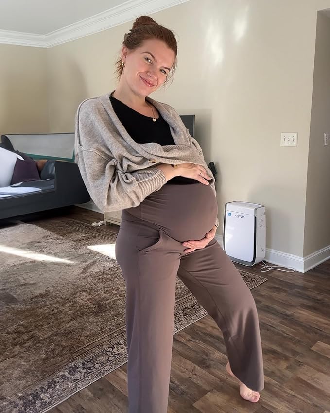 G4Free Maternity Pants Over The Belly Yoga Dress Work Pregnancy Pants Stretchy - Image 2