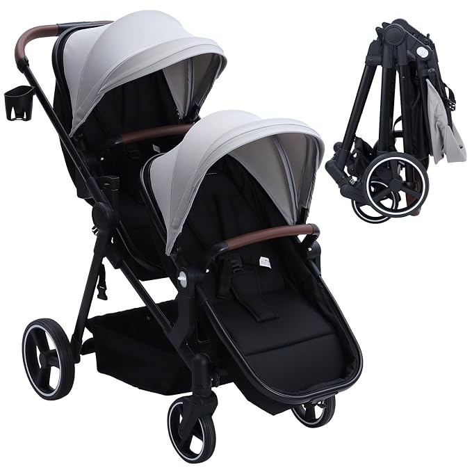 Tandem Double Stroller Newborn and Toddler, Foldable Twin Stroller by Unknown