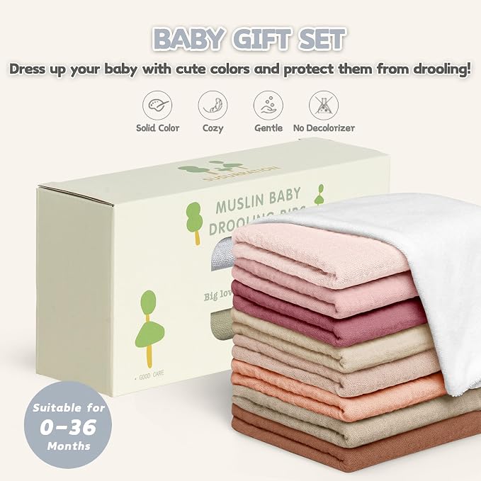 Susurration Muslin Baby Bibs 8 Pack Bandana Drool Bibs, Soft Square Adjustable - Image 7