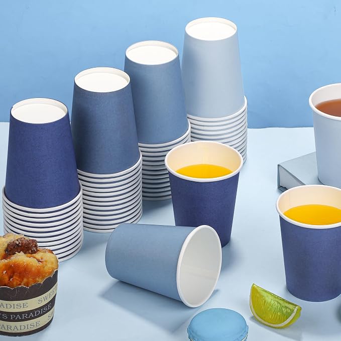 URATOT 60 Pieces 9 Ounce Disposable Paper Cups Gradient Blue Party Cups - Image 4