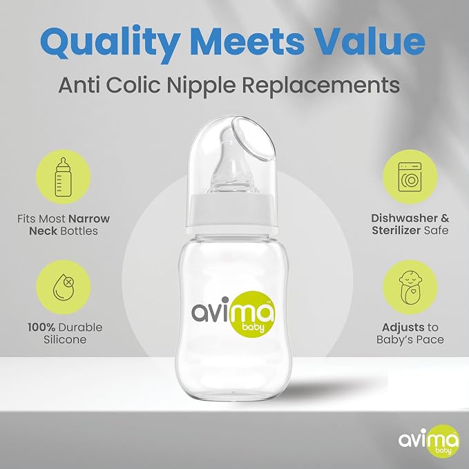 Avima Anti-Colic Baby Bottles – 4 oz, Slow Flow Nipples – BPA-Free, Standard - Image 3