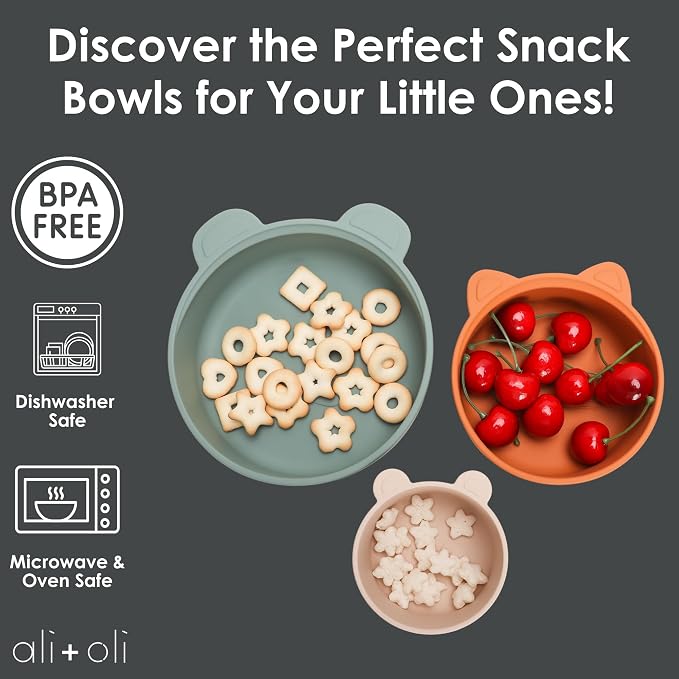 Ali+Oli Children's Stackable Snack Bowl Set BPA Free Food-Grade Silicone Bowls - Image 3