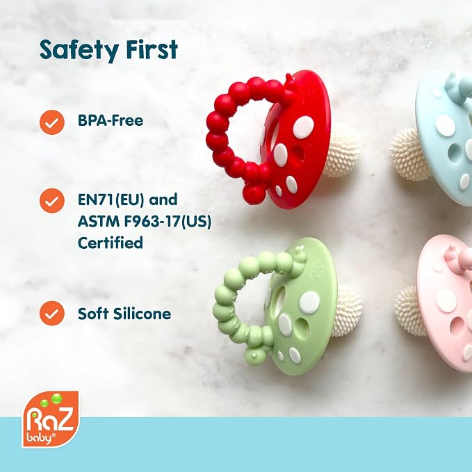 RaZbaby Soft Silicone Infant & Baby 3M+ Teether Toy Massaging Bristles Teething - Image 6