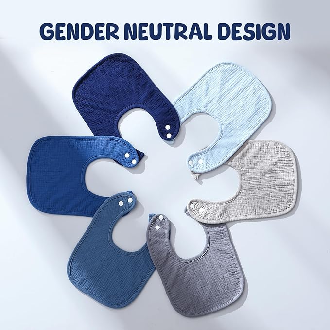 6-Pack Muslin Baby Bibs for Unisex Boys Girls, Cotton Baby Drool Bibs, Drooling - Image 6