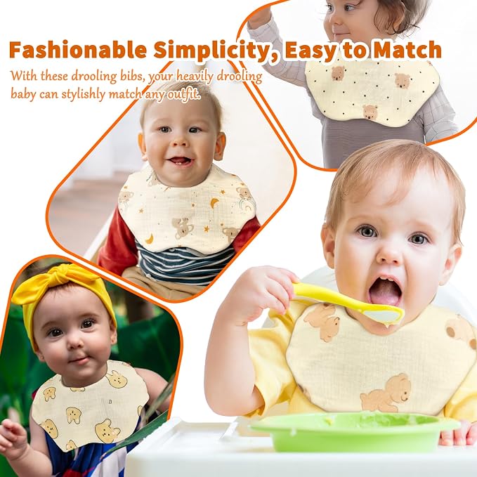 EllieHouse Baby Bibs for Girls Boys 8 Pack Muslin Drool Teeth Drooling Teething - Image 5