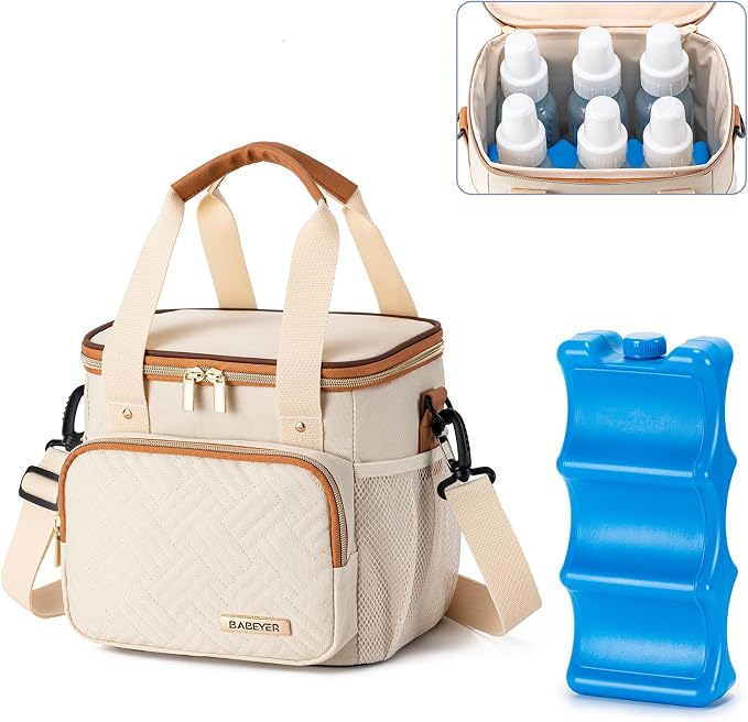 Breastmilk Cooler Bag with Ice Pack Fits 6 Baby Bottles up to 9 Ounce, Breast by BABEYER