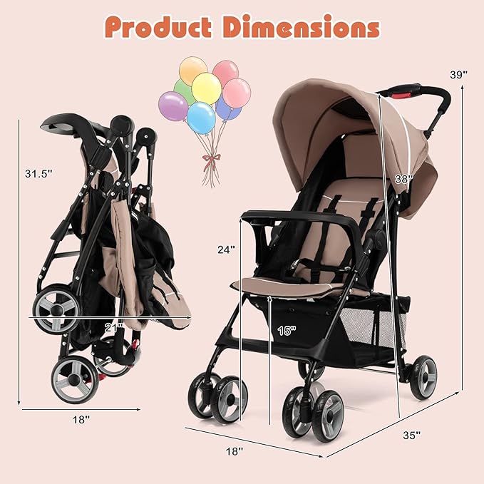 HONEY JOY Travel Stroller, Quick Fold Lightweight Baby Umbrella Stroller - Image 8