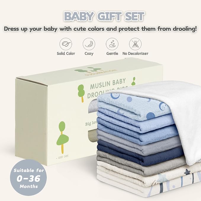 Susurration Muslin Baby Bibs 8 Pack Bandana Drool Bibs, Soft Square Adjustable - Image 7