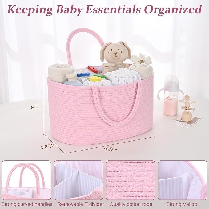 Baby Diaper Caddy Organizer, Cotton Rope Diaper Basket, Baby Basket - Image 5