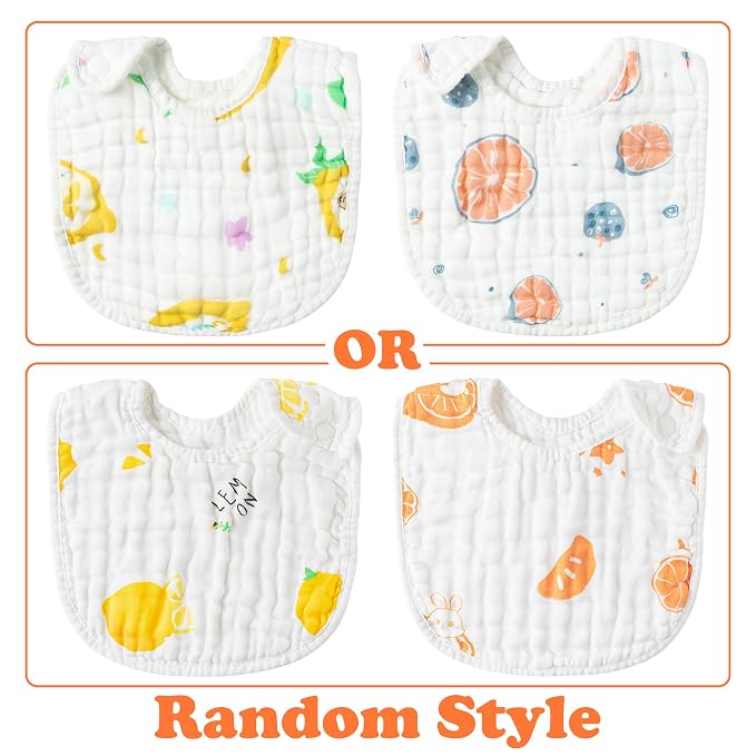 Zainpe 6Pcs Snap Muslin Cotton Baby Bibs Strawberry Lemon Avocado Pattern - Image 7