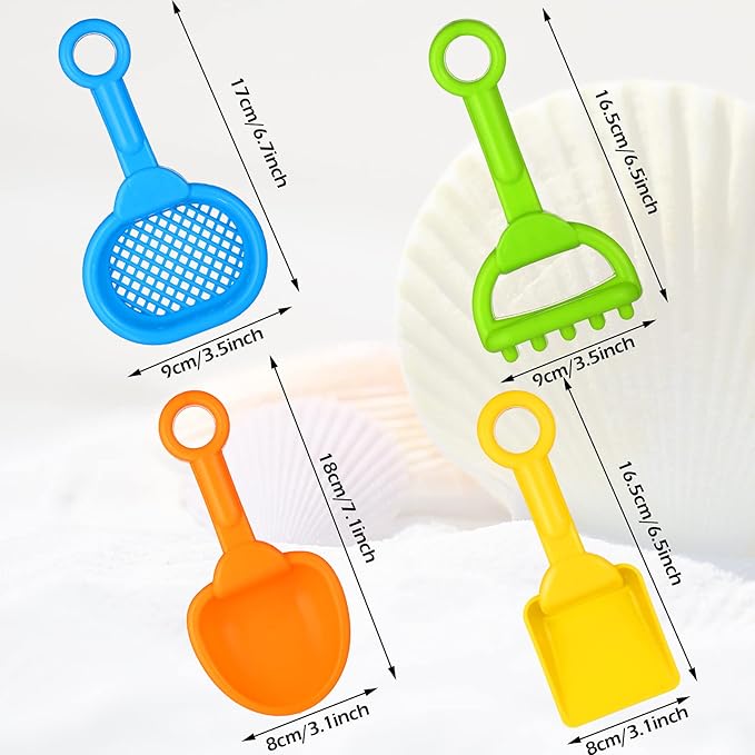Skylety 8 Pieces Kids Beach Sand Shovels Colorful Plastic Rake Sand Sifter Toy - Image 2