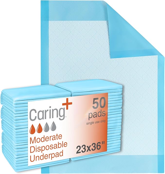 Caring Disposable Underpads 23 x 36 in, Moderate Absorbency Bed Pads, Chucks by Caring