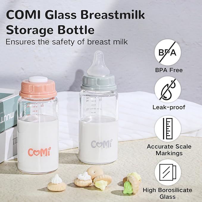 COMI Natural Glass Baby Bottle, Standard Neck Breastmilk Storage Bottle - Image 3
