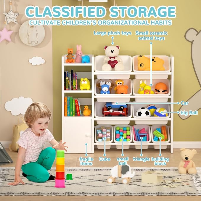 Toy Storage Organizer with 3 Shelves 1Lockers and 10 Bins, Toy Organizers - Image 3