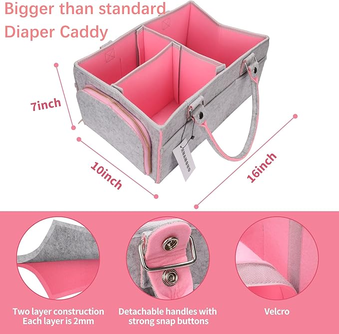Baby Diaper Caddy Organizer for Girl Boy Large Nursery Storage Bin Basket - Image 2