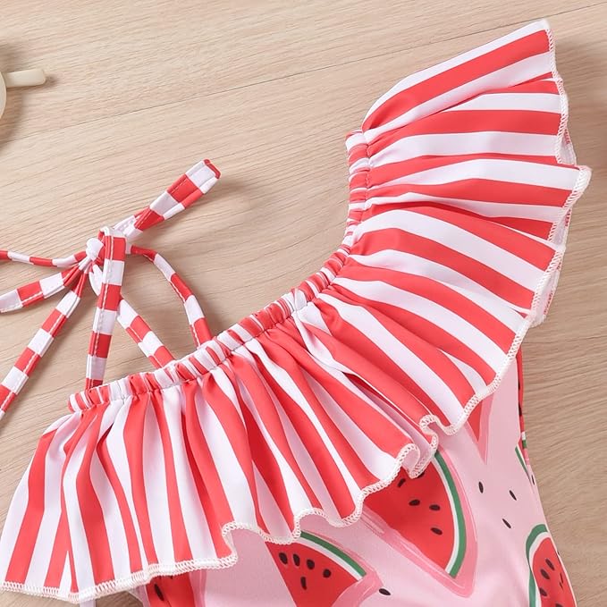 Toddler Baby Girls Ruffles Bikini One Piece Swimsuits Floral Off Shoulder - Image 4